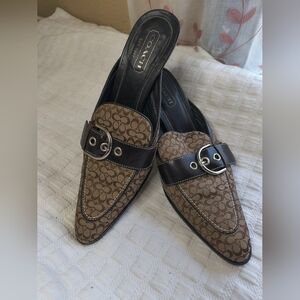 Y2K Coach Brown Signature Canvas Slip-On Heels
